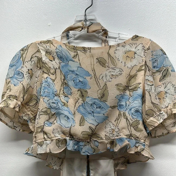 For Love And Lemons Cadence Romper Short Sleeve Floral Flower Cream Blue Size XS - Picture 8 of 10